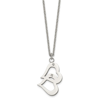 Stainless Steel Polished W/Cz Hearts 16.5In W/2In Ext Necklace