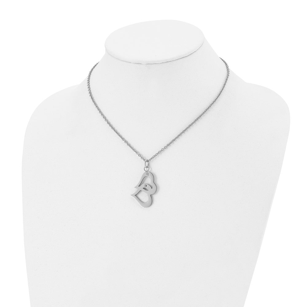 Stainless Steel Polished W/Cz Hearts 16.5In W/2In Ext Necklace