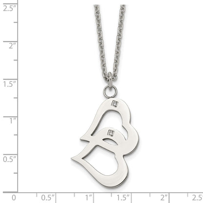 Stainless Steel Polished W/Cz Hearts 16.5In W/2In Ext Necklace
