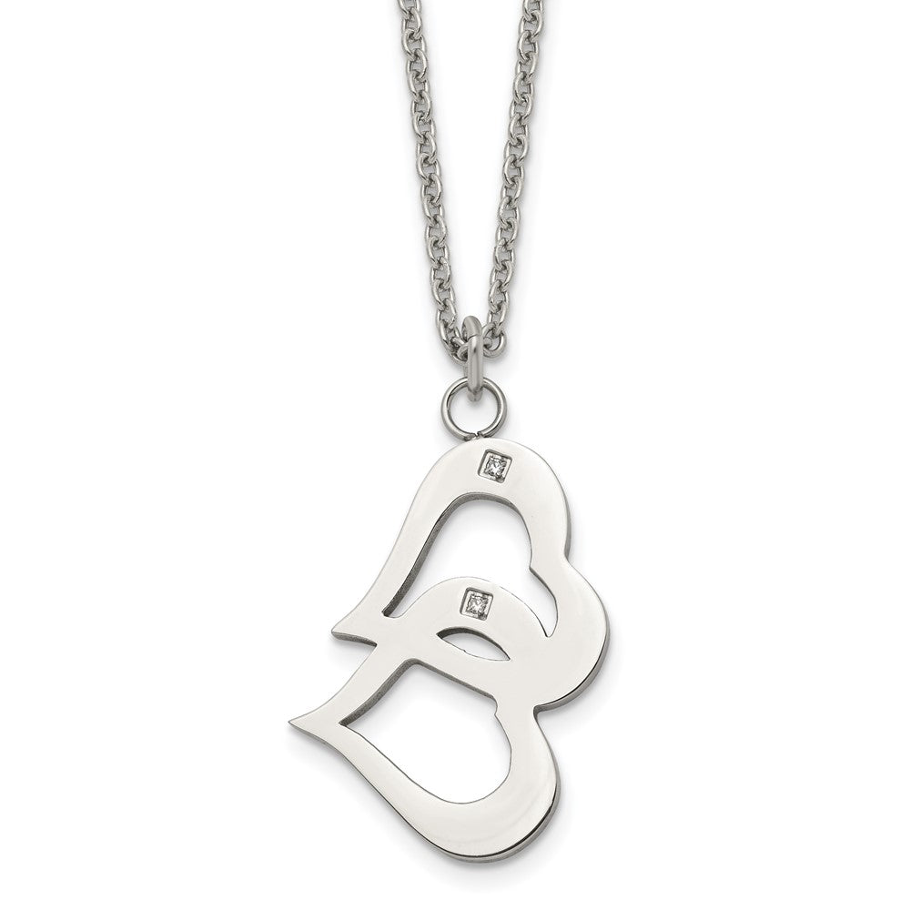 Stainless Steel Polished W/Cz Hearts 16.5In W/2In Ext Necklace