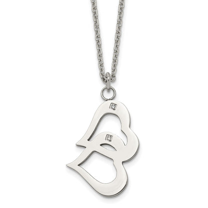 Stainless Steel Polished W/Cz Hearts 16.5In W/2In Ext Necklace