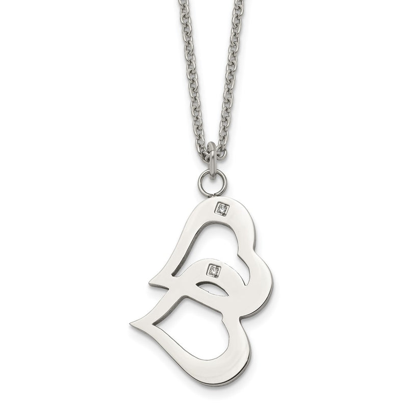 Stainless Steel Polished W/Cz Hearts 16.5In W/2In Ext Necklace