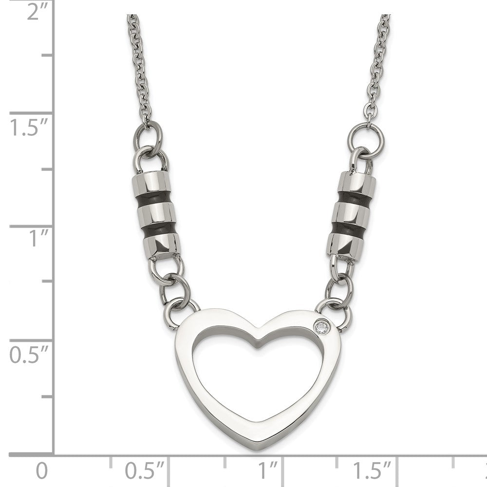 Stainless Steel Polished Black Enamel Cz Heart Necklace