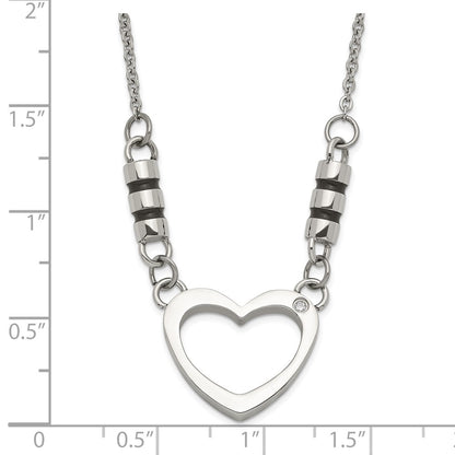 Stainless Steel Polished Black Enamel Cz Heart Necklace
