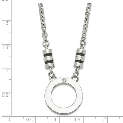 Stainless Steel Polished Black Enamel Cz Circle Necklace