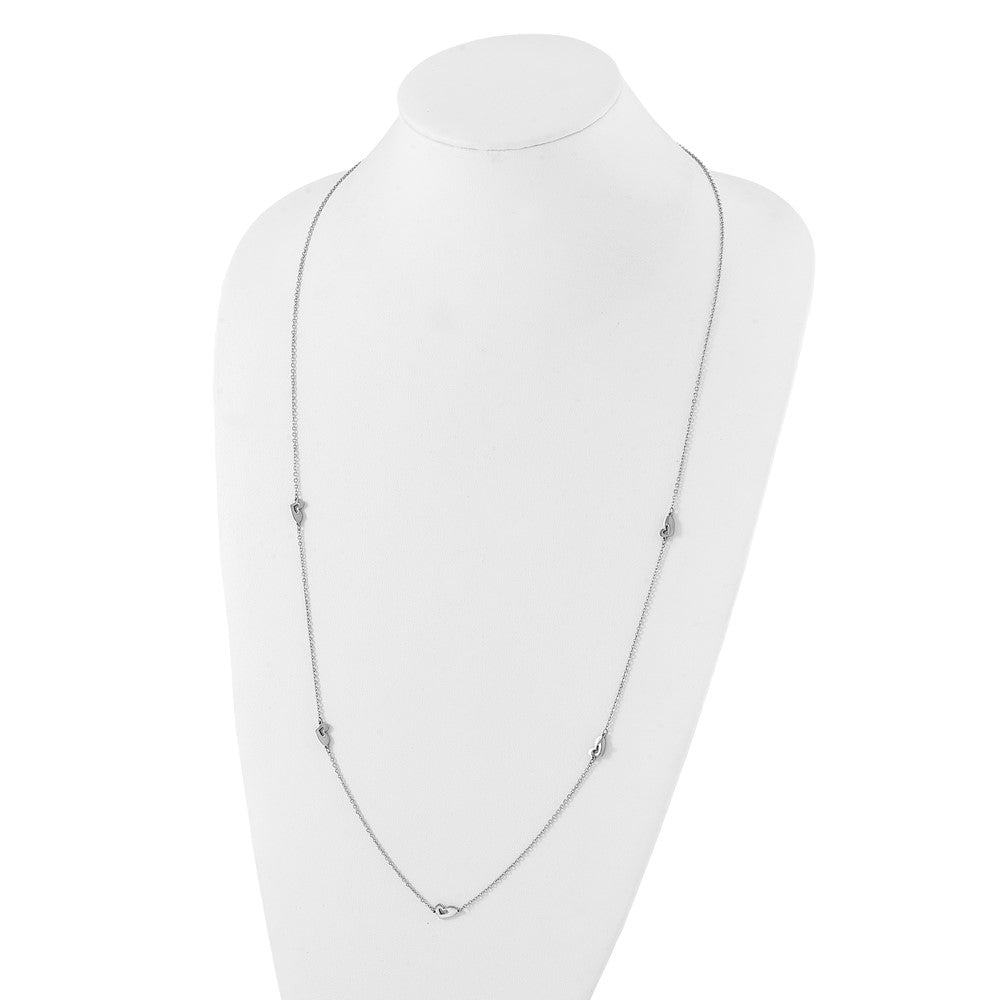 Stainless Steel Polished Slip On Heart Station Necklace