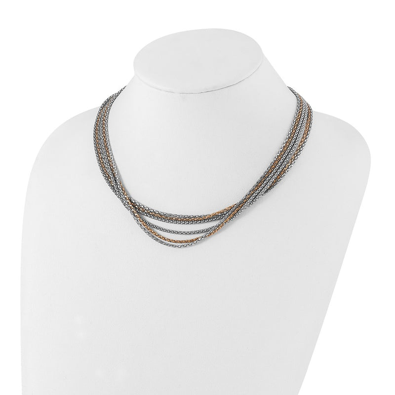 Stainless Steel Polished Rose Ip-Plated 6 Strand Necklace