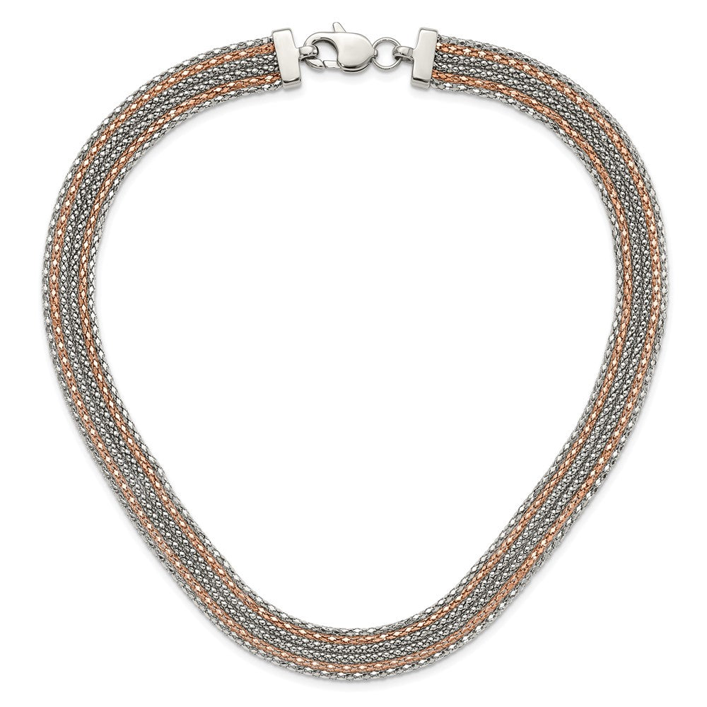 Stainless Steel Polished Rose Ip-Plated 6 Strand Necklace