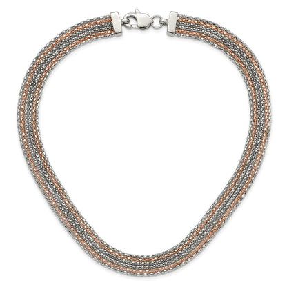Stainless Steel Polished Rose Ip-Plated 6 Strand Necklace