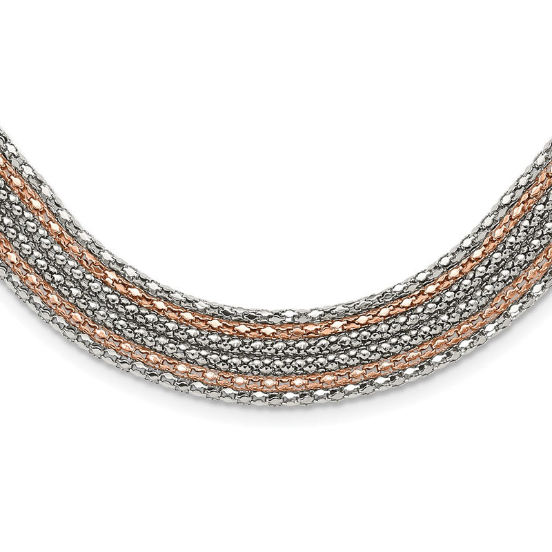 Stainless Steel Polished Rose Ip-Plated 6 Strand Necklace