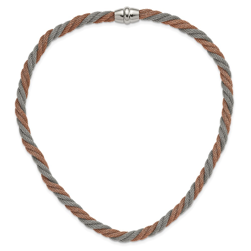 Stainless Steel Polished Rose Ip-Plated Twisted Mesh Necklace