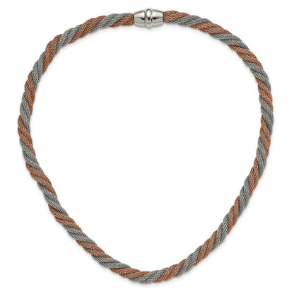 Stainless Steel Polished Rose Ip-Plated Twisted Mesh Necklace
