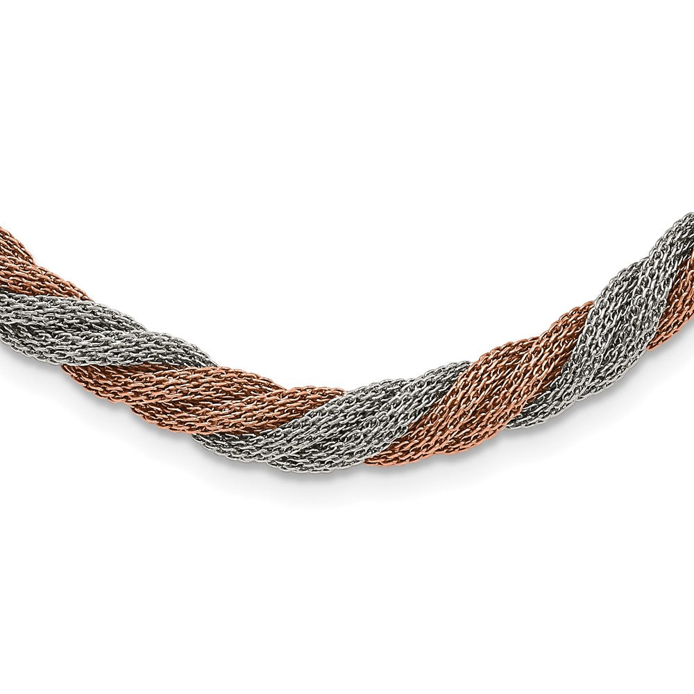 Stainless Steel Polished Rose Ip-Plated Twisted Mesh Necklace