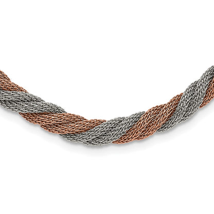 Stainless Steel Polished Rose Ip-Plated Twisted Mesh Necklace