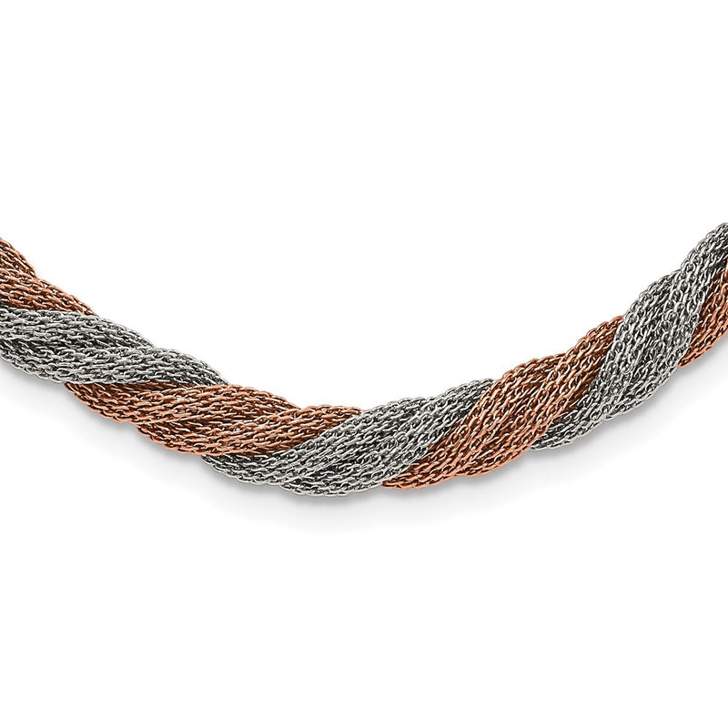 Stainless Steel Polished Rose Ip-Plated Twisted Mesh Necklace