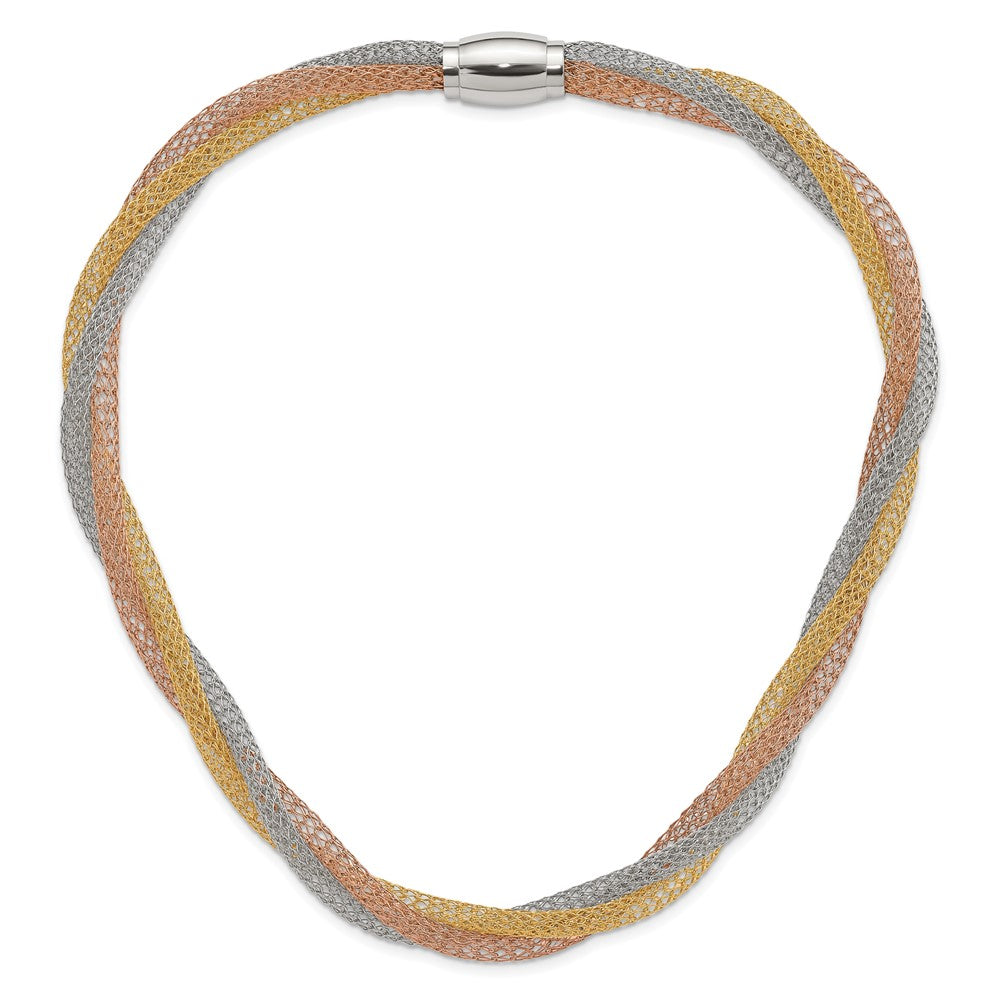 Stainless Steel Yellow & Rose Ip-Plated Twisted Mesh Necklace