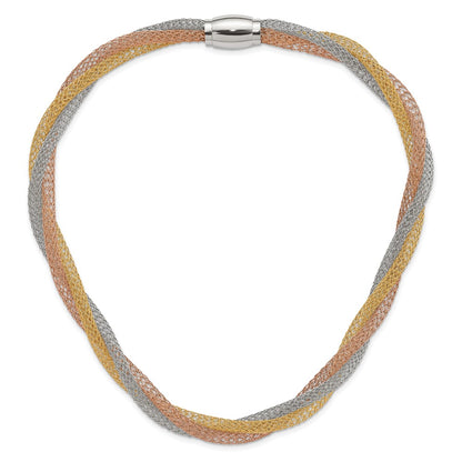 Stainless Steel Yellow & Rose Ip-Plated Twisted Mesh Necklace