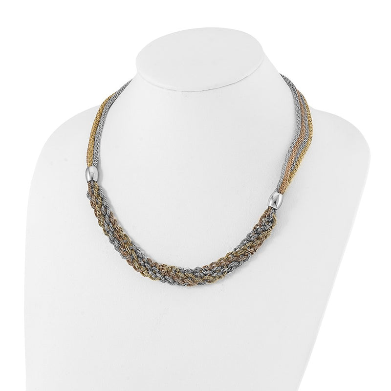 Stainless Steel Yellow & Rose Ip-Plated Braided Mesh Necklace
