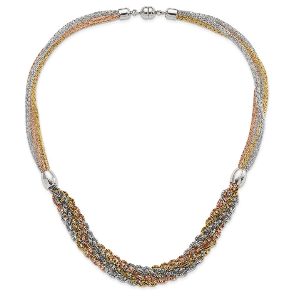 Stainless Steel Yellow & Rose Ip-Plated Braided Mesh Necklace