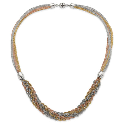 Stainless Steel Yellow & Rose Ip-Plated Braided Mesh Necklace