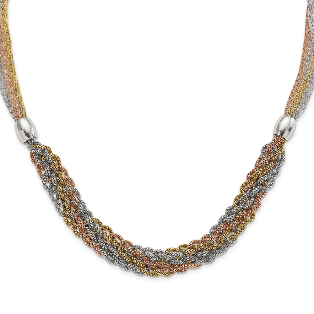Stainless Steel Yellow & Rose Ip-Plated Braided Mesh Necklace