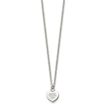 Stainless Steel Polished W/Cz Heart 18In Necklace