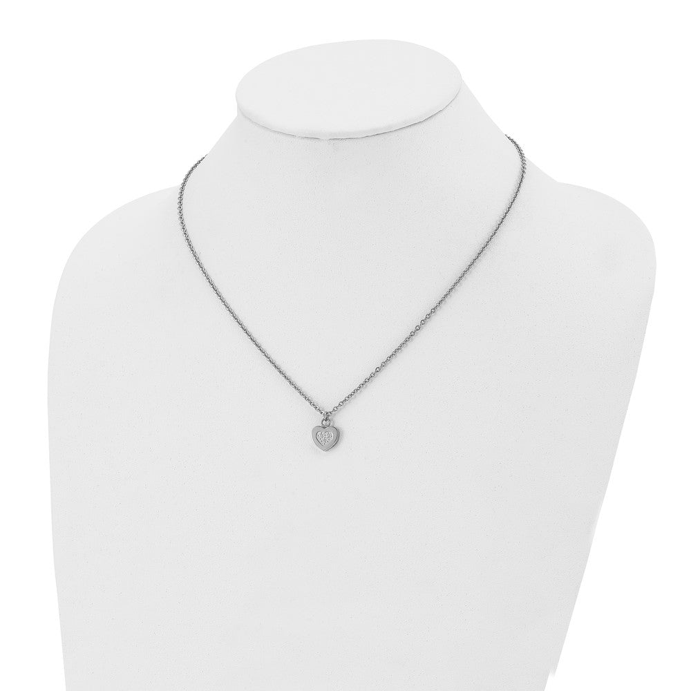 Stainless Steel Polished W/Cz Heart 18In Necklace