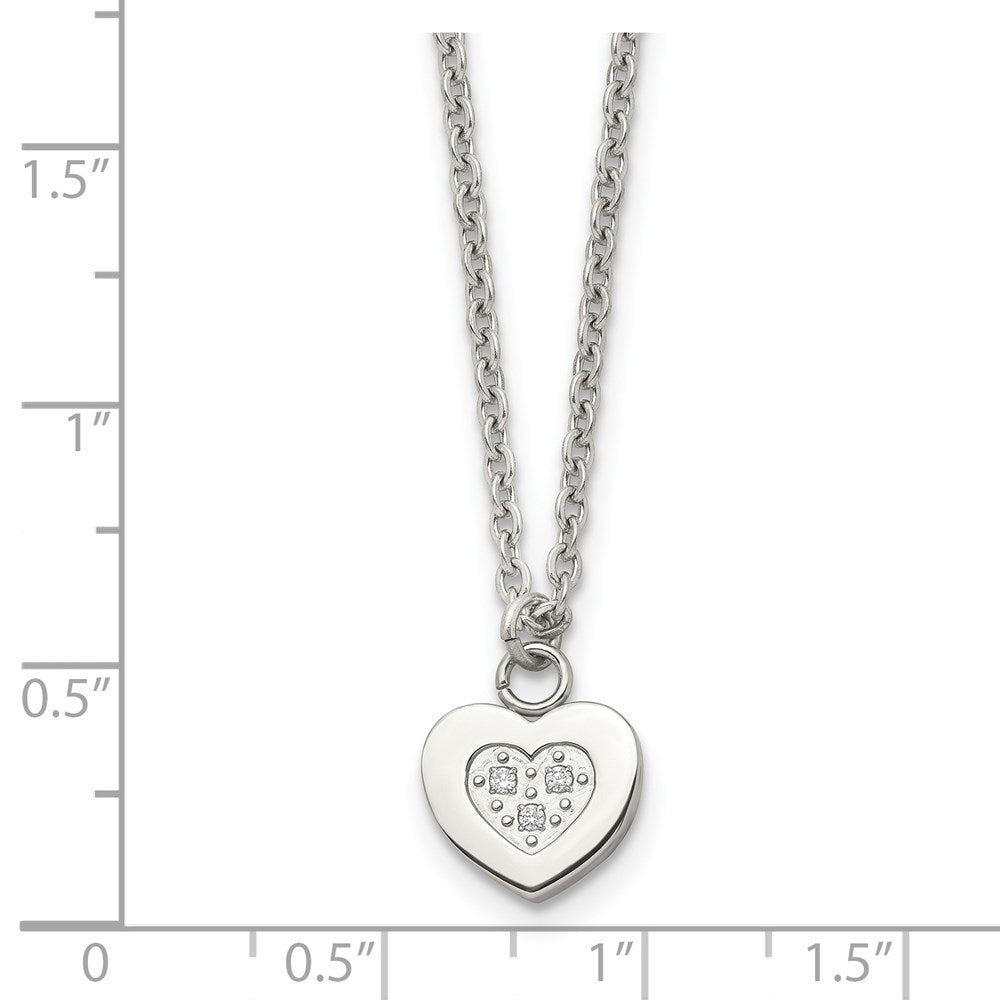 Stainless Steel Polished W/Cz Heart 18In Necklace