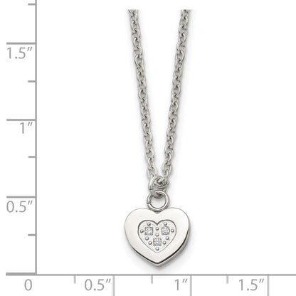 Stainless Steel Polished W/Cz Heart 18In Necklace