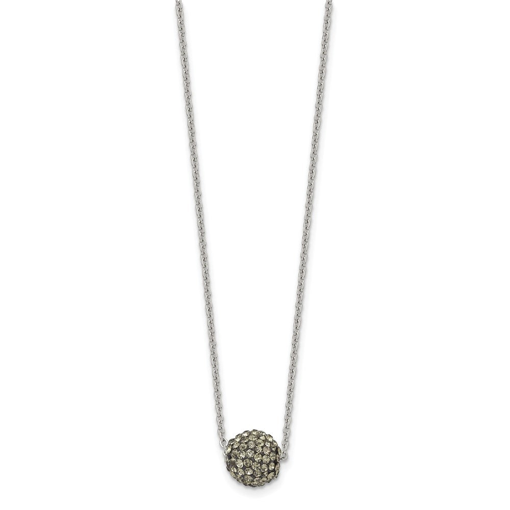 Stainless Steel Polished Black Enamel W/Crystals 16In W/2In Ext Necklace