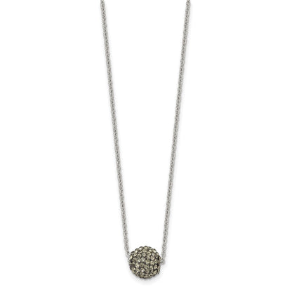 Stainless Steel Polished Black Enamel W/Crystals 16In W/2In Ext Necklace