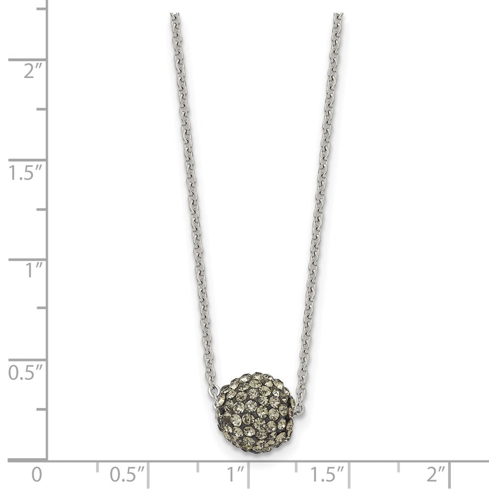 Stainless Steel Polished Black Enamel W/Crystals 16In W/2In Ext Necklace
