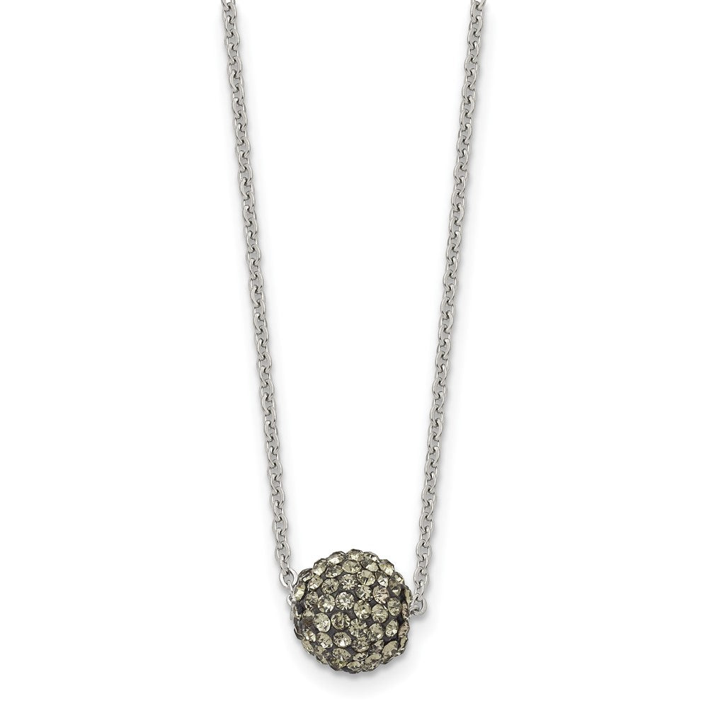 Stainless Steel Polished Black Enamel W/Crystals 16In W/2In Ext Necklace