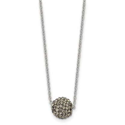 Stainless Steel Polished Black Enamel W/Crystals 16In W/2In Ext Necklace