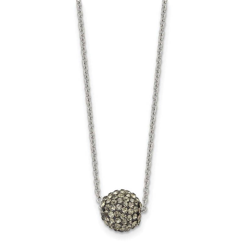 Stainless Steel Polished Black Enamel W/Crystals 16In W/2In Ext Necklace