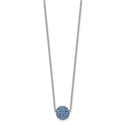 Stainless Steel Polished Blue Enamel W/Crystals 16In W/2In Ext Necklace