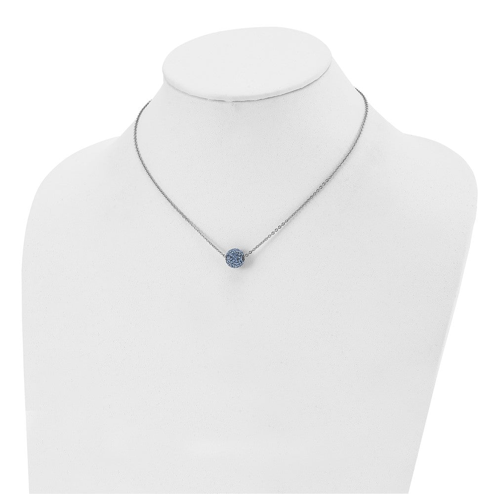 Stainless Steel Polished Blue Enamel W/Crystals 16In W/2In Ext Necklace