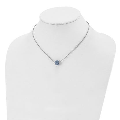 Stainless Steel Polished Blue Enamel W/Crystals 16In W/2In Ext Necklace