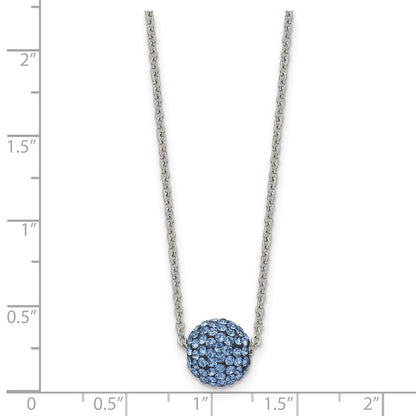 Stainless Steel Polished Blue Enamel W/Crystals 16In W/2In Ext Necklace