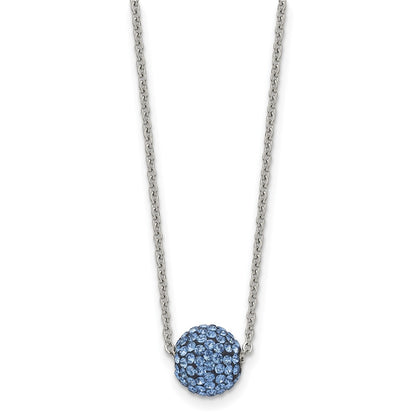 Stainless Steel Polished Blue Enamel W/Crystals 16In W/2In Ext Necklace