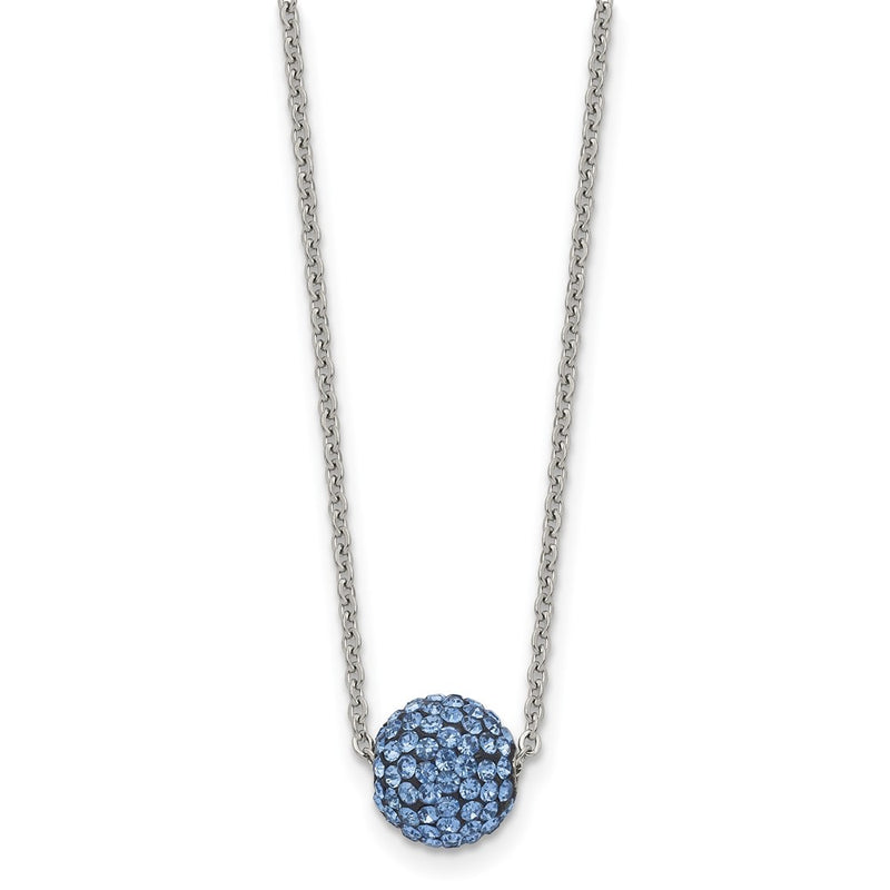 Stainless Steel Polished Blue Enamel W/Crystals 16In W/2In Ext Necklace