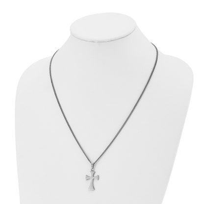 Stainless Steel Chisel Brushed Cross Pendant On A 22 Inch Curb Chain Necklace
