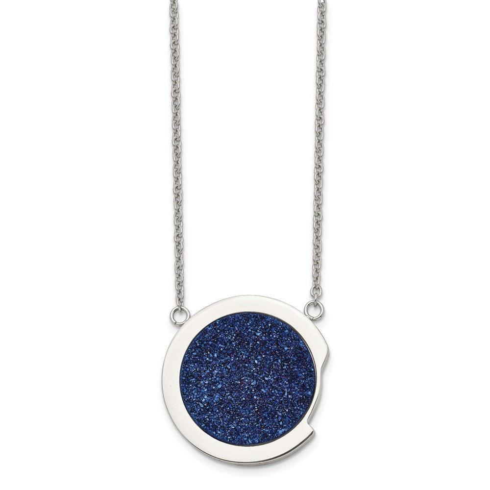 Stainless Steel Polished With Blue Druzy Stone 17.75In Necklace