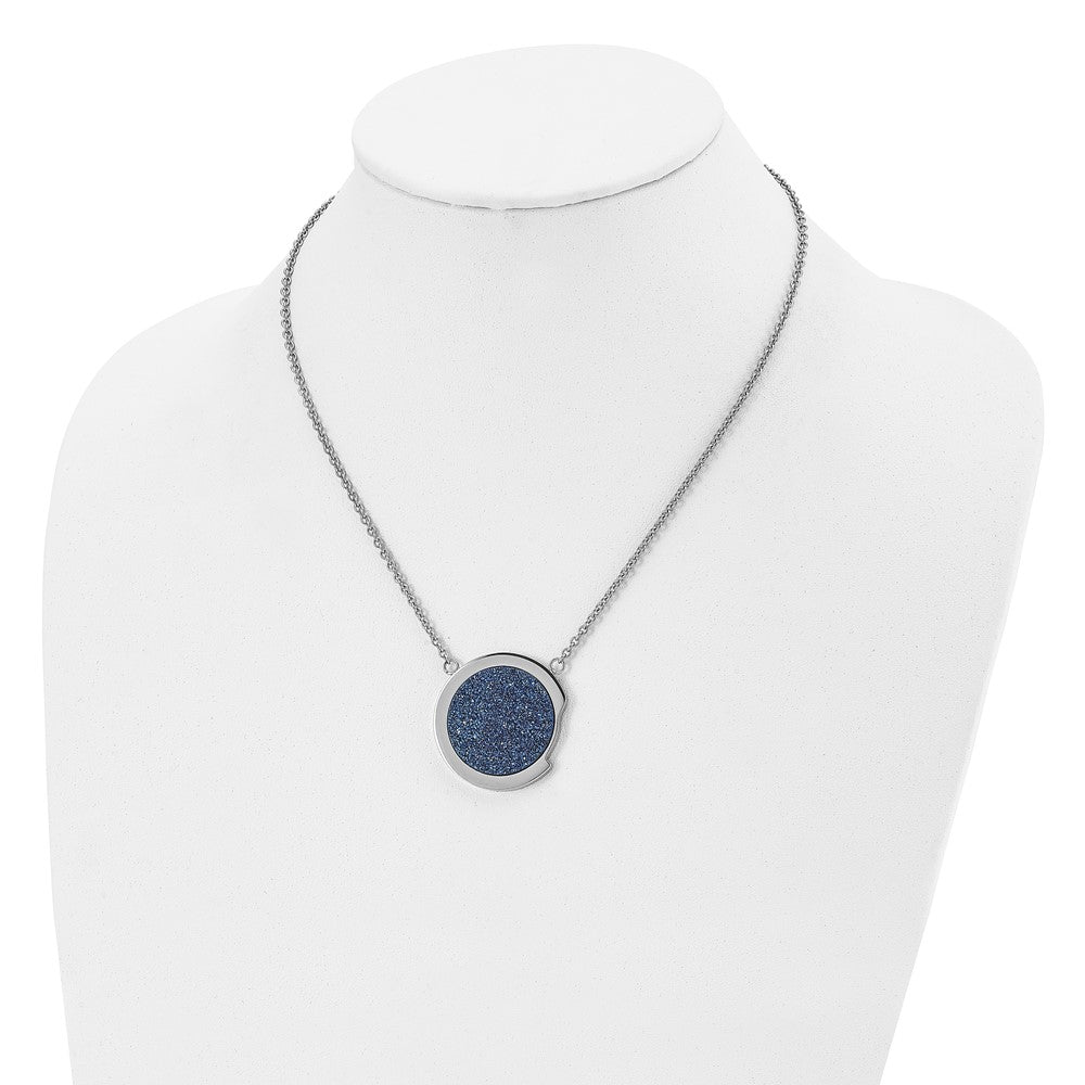 Stainless Steel Polished With Blue Druzy Stone 17.75In Necklace