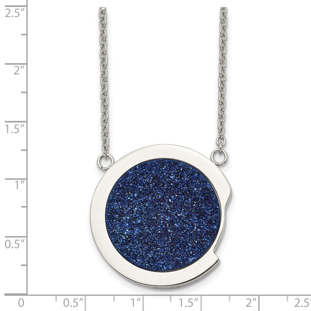 Stainless Steel Polished With Blue Druzy Stone 17.75In Necklace