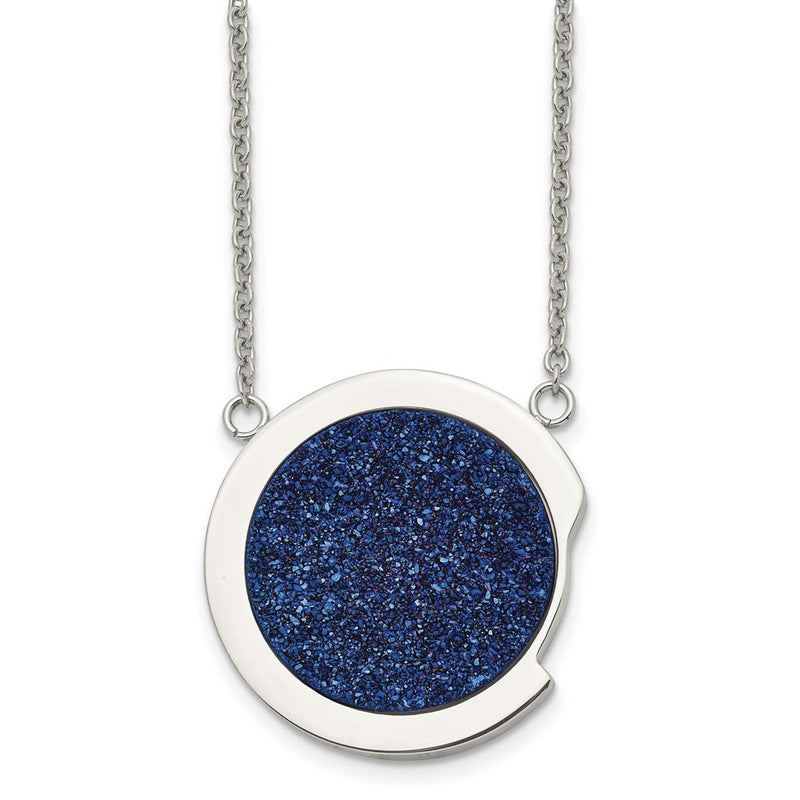 Stainless Steel Polished With Blue Druzy Stone 17.75In Necklace