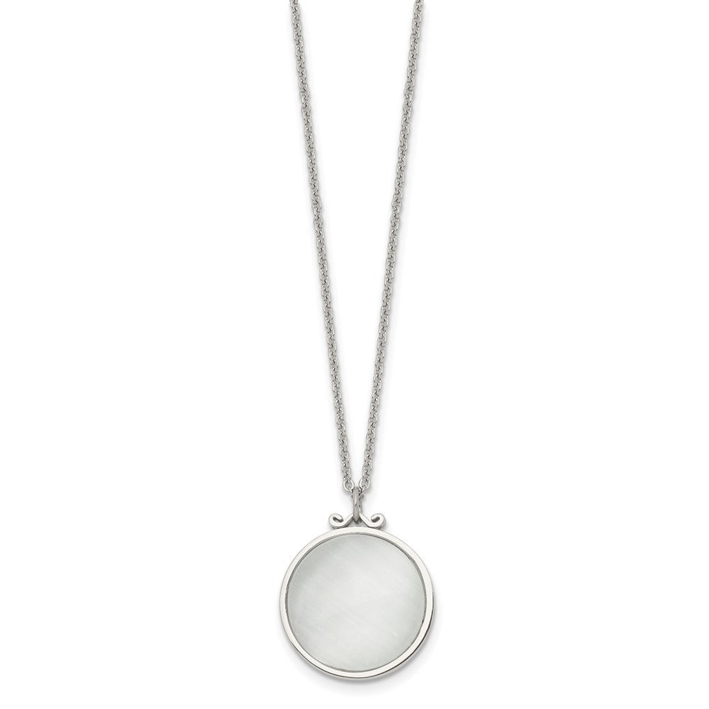 Stainless Steel Polished White Cat'S Eye Reversible 18.25In Necklace