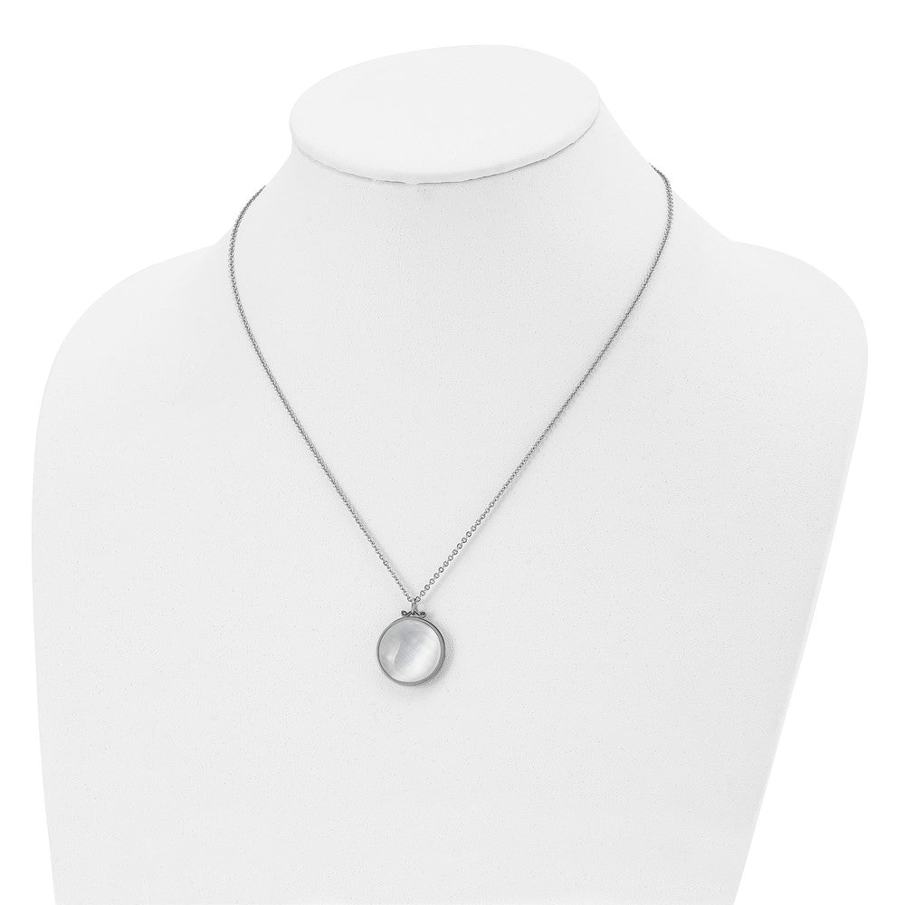 Stainless Steel Polished White Cat'S Eye Reversible 18.25In Necklace
