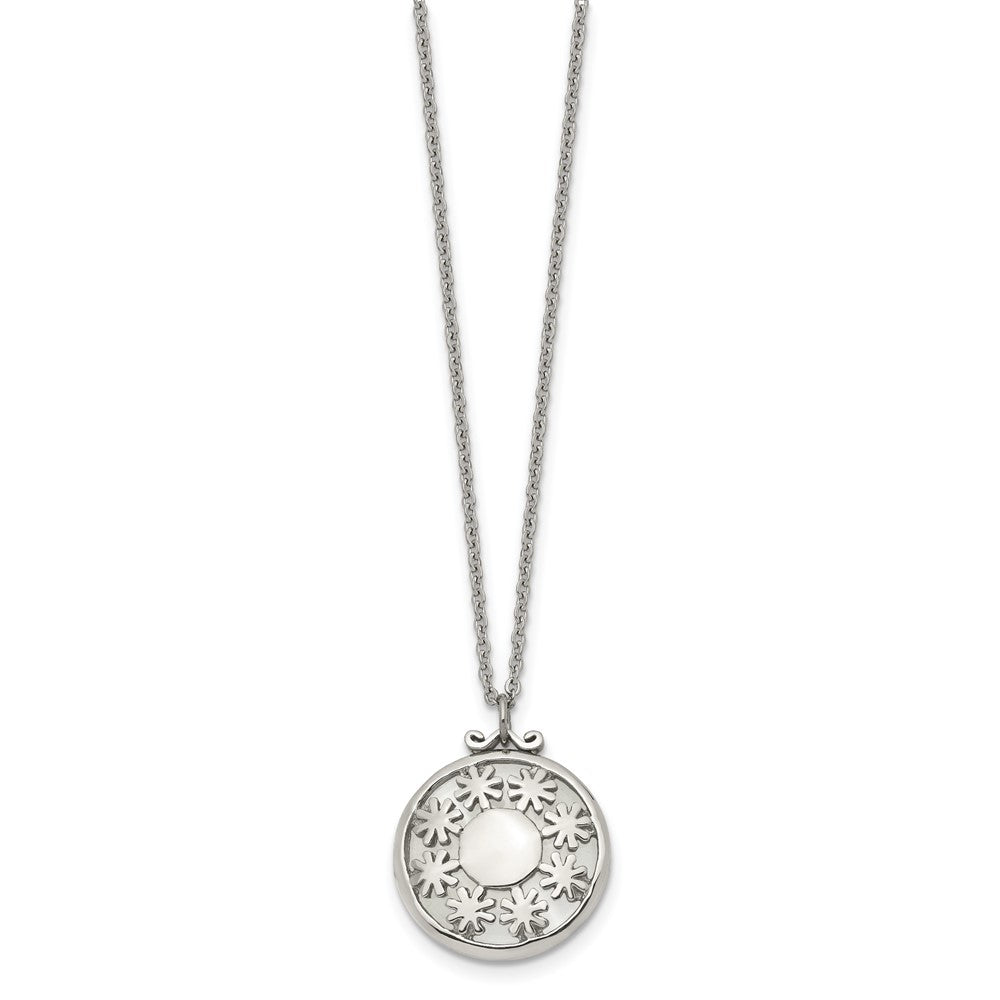 Stainless Steel Polished White Cat'S Eye Reversible 18.25In Necklace