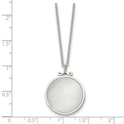 Stainless Steel Polished White Cat'S Eye Reversible 18.25In Necklace
